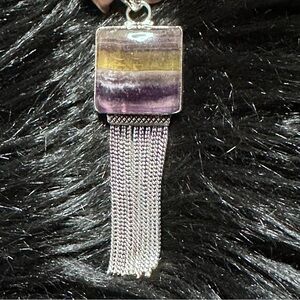 Artisan Handcrafted Jewelry Fluorite Purple and Yellow Banded Stone Tassel